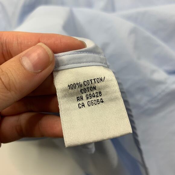 Bugatchi Shirt Mens 16.5 Cloud Blue Shaped Fit Long Sleeve Cotton Button Up - Picture 10 of 13